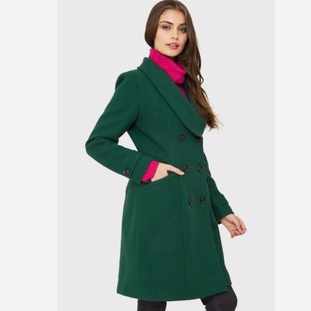Like New! JBNY Handmade Wool Coat -Elegant Green Double-Breasted Women's Coat - Picture 2 of 8